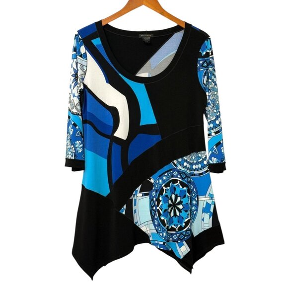 Eva Varro Black Turquoise & White Geometric Design Tunic Top Jersey Knit Size XL - Picture 1 of 6